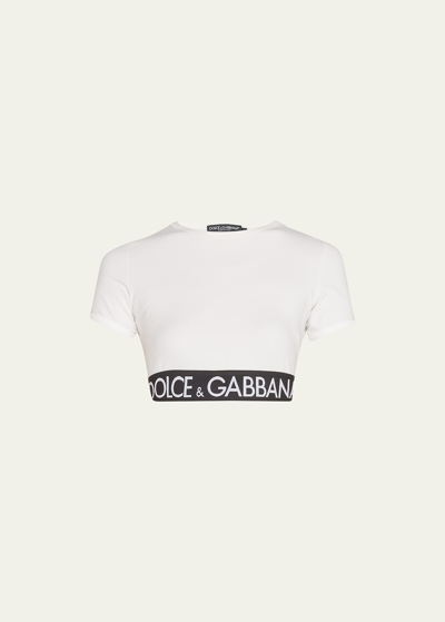 Shop Dolce & Gabbana Short-sleeve Branded Elastic Cotton Crop Top