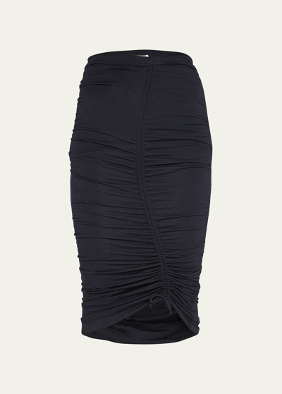 Shop Simkhai Anya Matte Jersey Ruched Midi Skirt