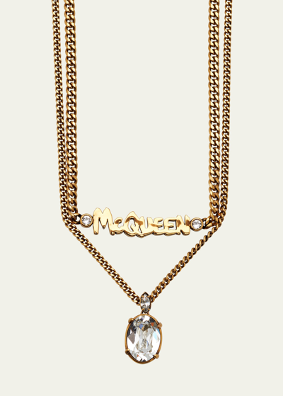 Shop Alexander Mcqueen Graffiti Logo Double Chain Necklace