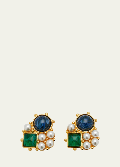 Shop Ben-amun Gold Stone And Pearly Cluster Earrings