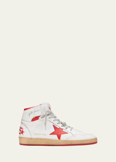 Shop Golden Goose Men's Sky-star Distressed Leather High Top Sneakers