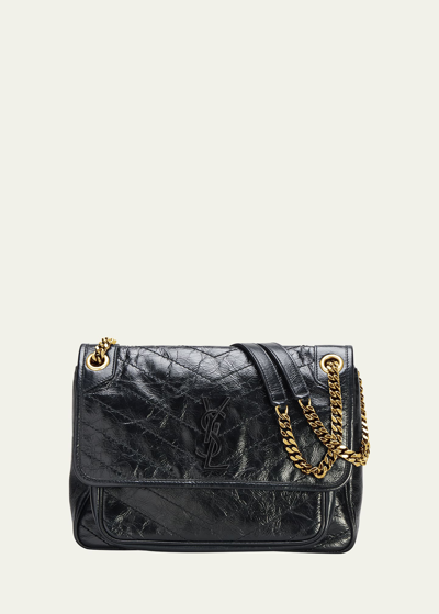Shop Saint Laurent Niki Medium Flap Ysl Shoulder Bag In Crinkled Leather