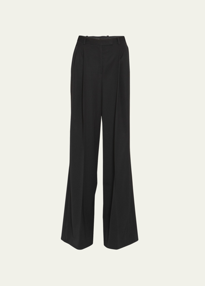 Shop Versace Informal Wool Gabardine Wide-leg Pants