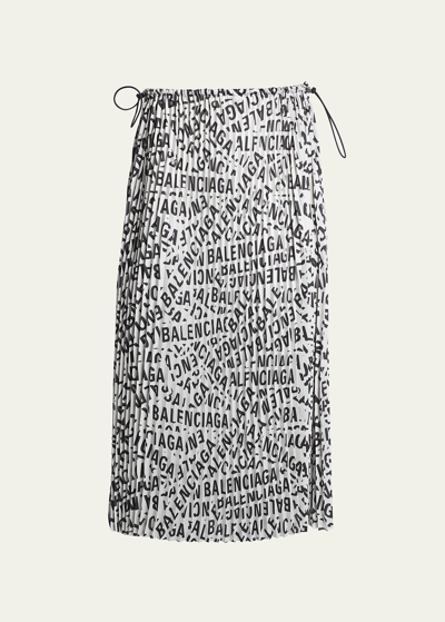 Shop Balenciaga Logo Strips Print Pleated Midi Skirt