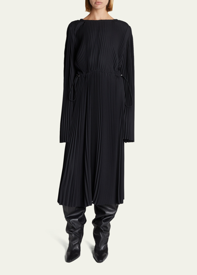 Shop Balenciaga Pleated Drawcord Crepe Midi Dress