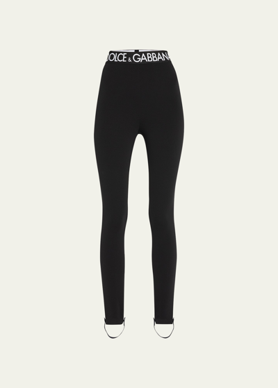 Shop Dolce & Gabbana Branded Elastic High-waist Leggings W/ Detachable Stirrups