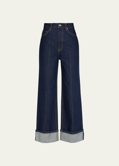 Shop Ulla Johnson The Genevieve Topstitched Wide-leg Denim Jeans