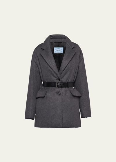 Shop Prada Lana Wool-cashmere Belted Padded Jacket