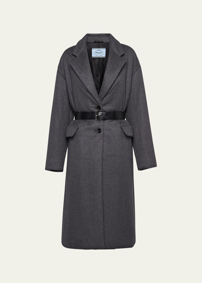 Shop Prada Cashmere Padded Belted Coat