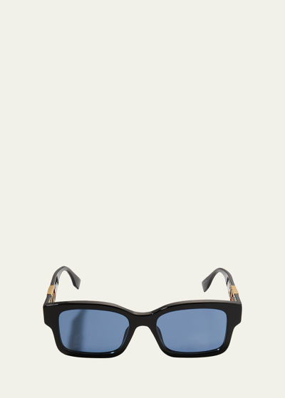 Shop Fendi Men's Gold-tone Ff-logo Rectangle Sunglasses