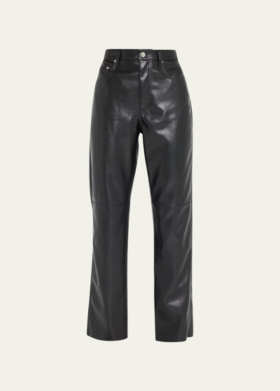 Shop Nanushka Vinni Mid-rise Straight Leather Ankle Pants