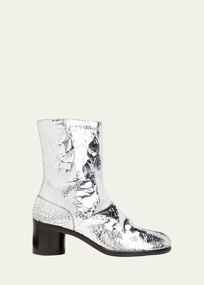 Shop Maison Margiela Men's Cracked Metallic Leather Split-toe Ankle Boots