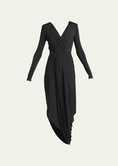 Shop Giorgio Armani V-neck Draped Jersey Maxi Dress