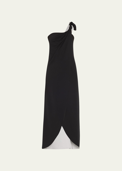 Shop Giorgio Armani Bow One-shoulder Silk Gown