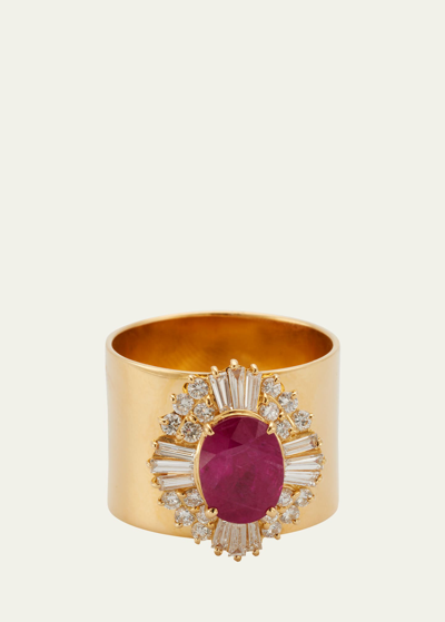 Shop Yutai Ruby And Diamond Revive Ring In Yellow Gold