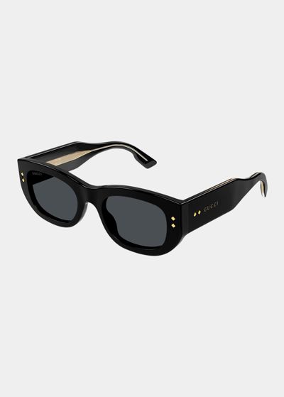 Shop Gucci Embellished Rectangle Acetate Sunglasses