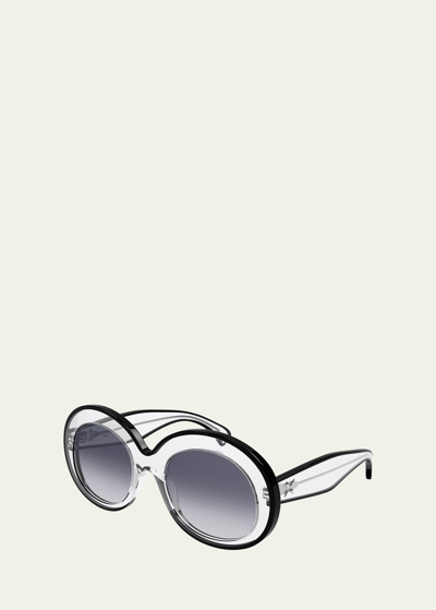 Shop Alaïa Clear Contrasting Round Acetate Sunglasses