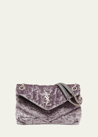 Shop Saint Laurent Loulou Small Ysl Puffer Velvet Chain Shoulder Bag