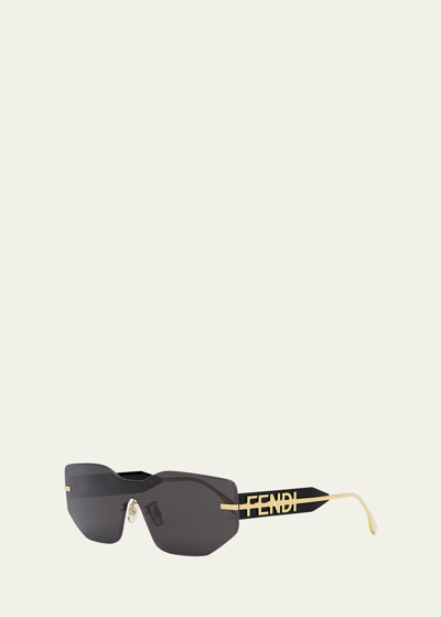 Shop Fendi Oversized Logo Metal Shield Sunglasses