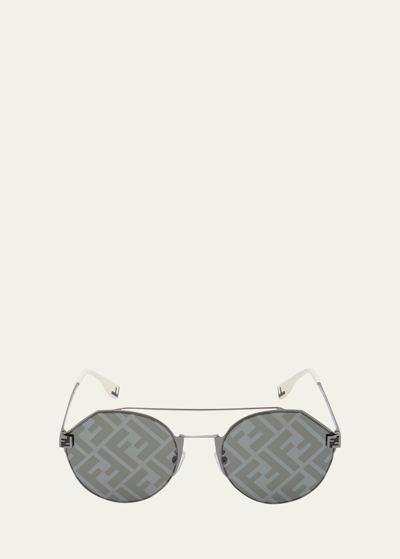 Shop Fendi Men's Monogram Lens Metal Round Sunglasses