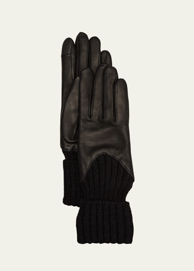 Shop Agnelle Cecilia Leather & Ribbed Cashmere Gloves