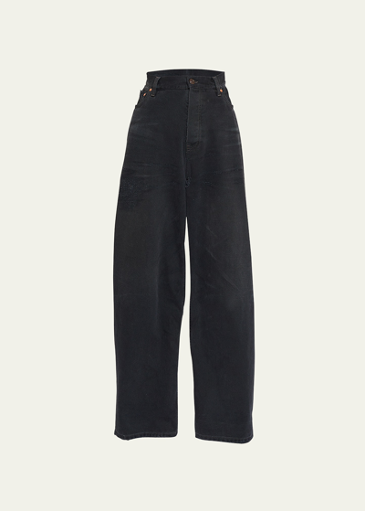 Shop Balenciaga High-rise Distressed Baggy Wide-leg Jeans