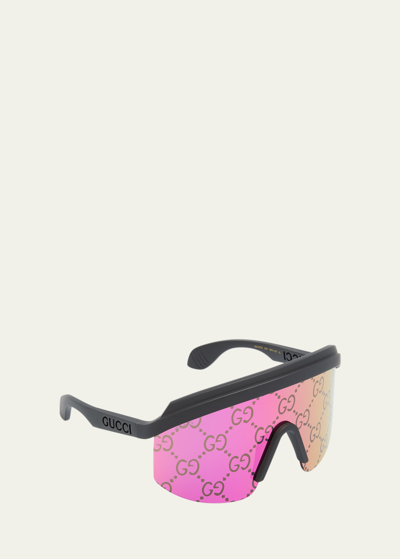 Shop Gucci Multi-color Gg Lattice Acetate Shield Sunglasses
