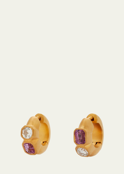 Shop Darius One-of-a-kind Double Pink Sapphire And Diamond Hoop Earrings