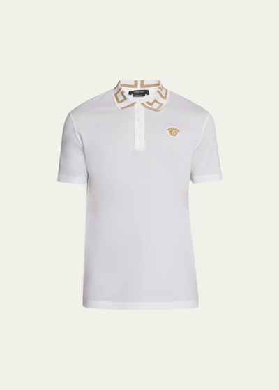 Shop Versace Men's Greca-collar Polo Shirt