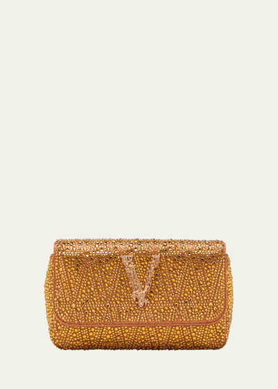 Shop Versace Virtus Mini Embellished Canvas Shoulder Bag