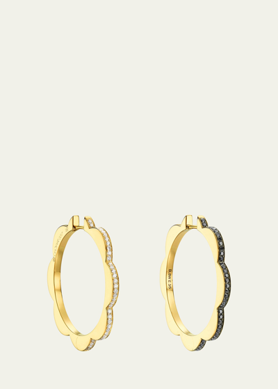 Shop Cadar 18k Gold Triplet Hoop Earrings With Black And White Diamonds, 14mm