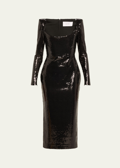 Shop Alex Perry Sequined Curved Portrait Midi Dress