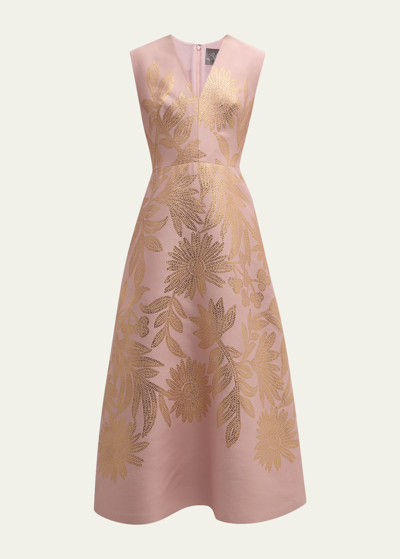 Shop Lela Rose Blair Metallic Floral Jacquard Sleeveless Midi Dress