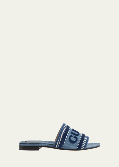 Shop Gucci Jane Logo Denim Slide Sandals