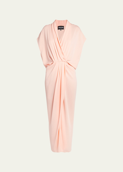 Shop Giorgio Armani Gathered Silk Draped Midi Dress