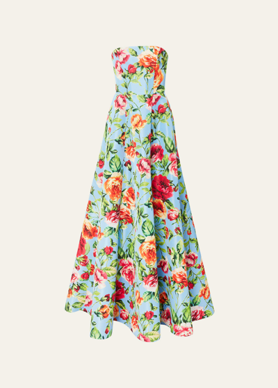 Shop Carolina Herrera Floral-print Strapless Gown