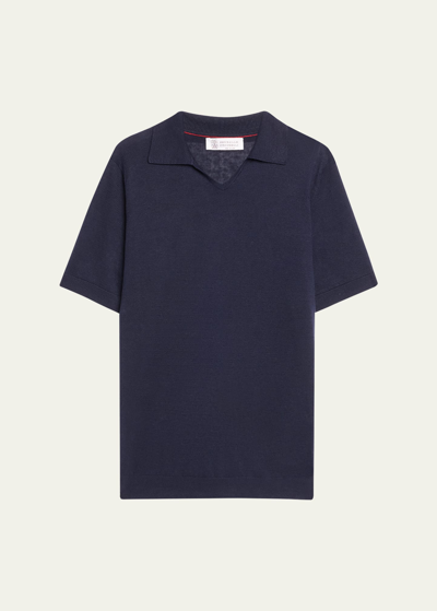 Shop Brunello Cucinelli Men's Linen-cotton Short-sleeve Polo Sweater