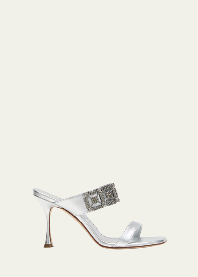 Shop Manolo Blahnik Larapa Embellished Metallic Slide Sandals