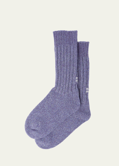 Shop Miu Miu Logo Robbed Wool Cashmere Socks