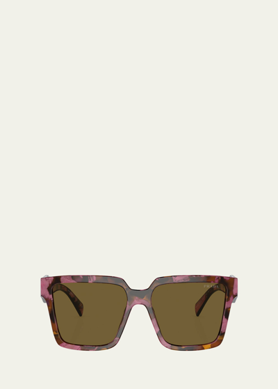 Shop Prada Contrasting Logo Square Acetate & Plastic Sunglasses