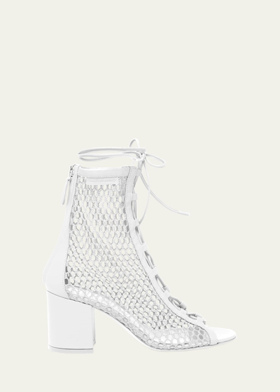 Shop Gianvito Rossi Net Leather Lace-up Booties