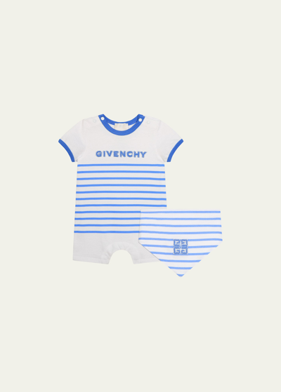Shop Givenchy Boy's Striped 4g Embroidered Overall Set