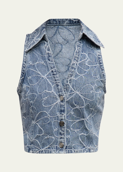 Shop Ramy Brook Deacon Floral-embroidered Denim Vest