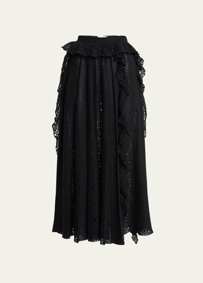 Shop Chloé A-line Broderie Anglaise Knit Skirt With Cascading Ruffles