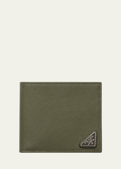 Shop Prada Men's Saffiano Leather Triangle Logo Wallet