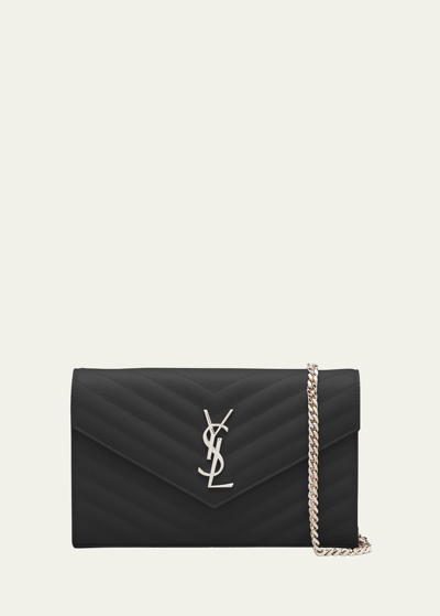 Shop Saint Laurent Ysl Monogram Large Wallet On Chain In Grained Leather