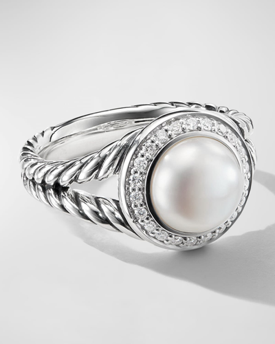 Shop David Yurman Petite Cerise Pearl Ring In Sterling Silver W/ Pave Diamonds In Pearl &amp; Diamonds