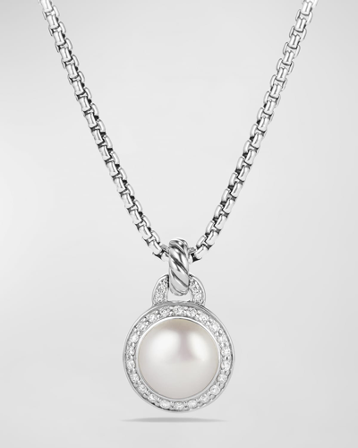 Shop David Yurman Petite Cerise Pearl Pendant Necklace W/pave Diamonds In Pearl &amp; Diamonds