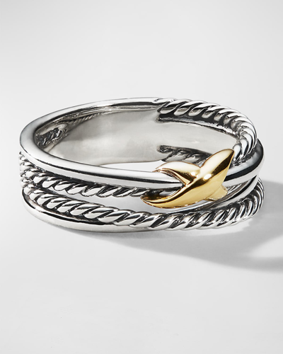 Shop David Yurman X Crossover Ring In Silver With 18k Gold, 6mm In S8