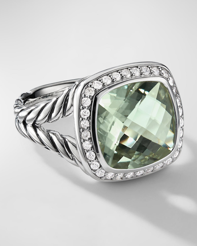 Shop David Yurman Albion Ring With Gemstone And Diamonds In Silver, 11mm In Prasiolite